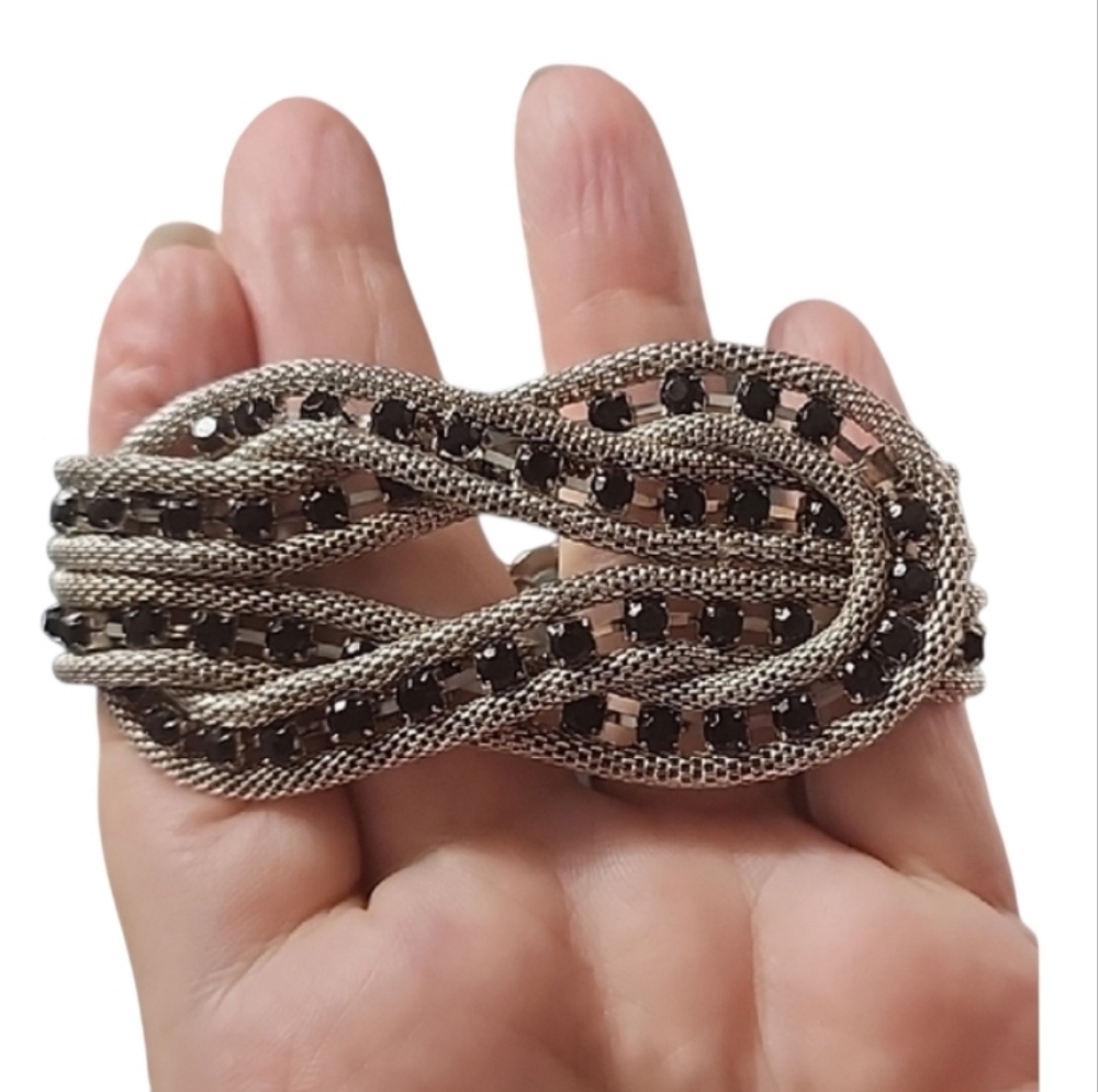 Black and Silvertone Infinity Bracelet